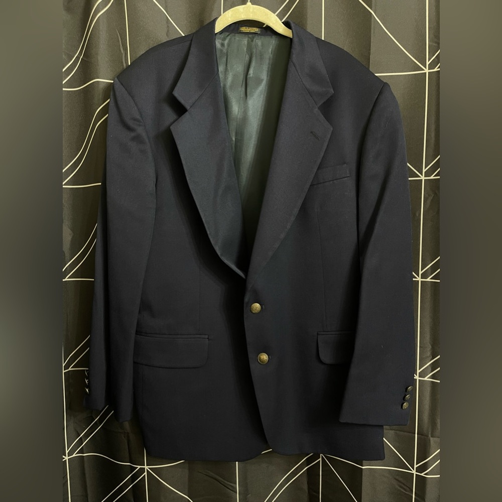Oscar de la Renta Navy 100% Wool Suit Jacket 46R Men’s Tailored Clothing